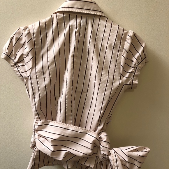 Retro Pink & Brown Striped Wrap Shirt - Picture 4 of 13